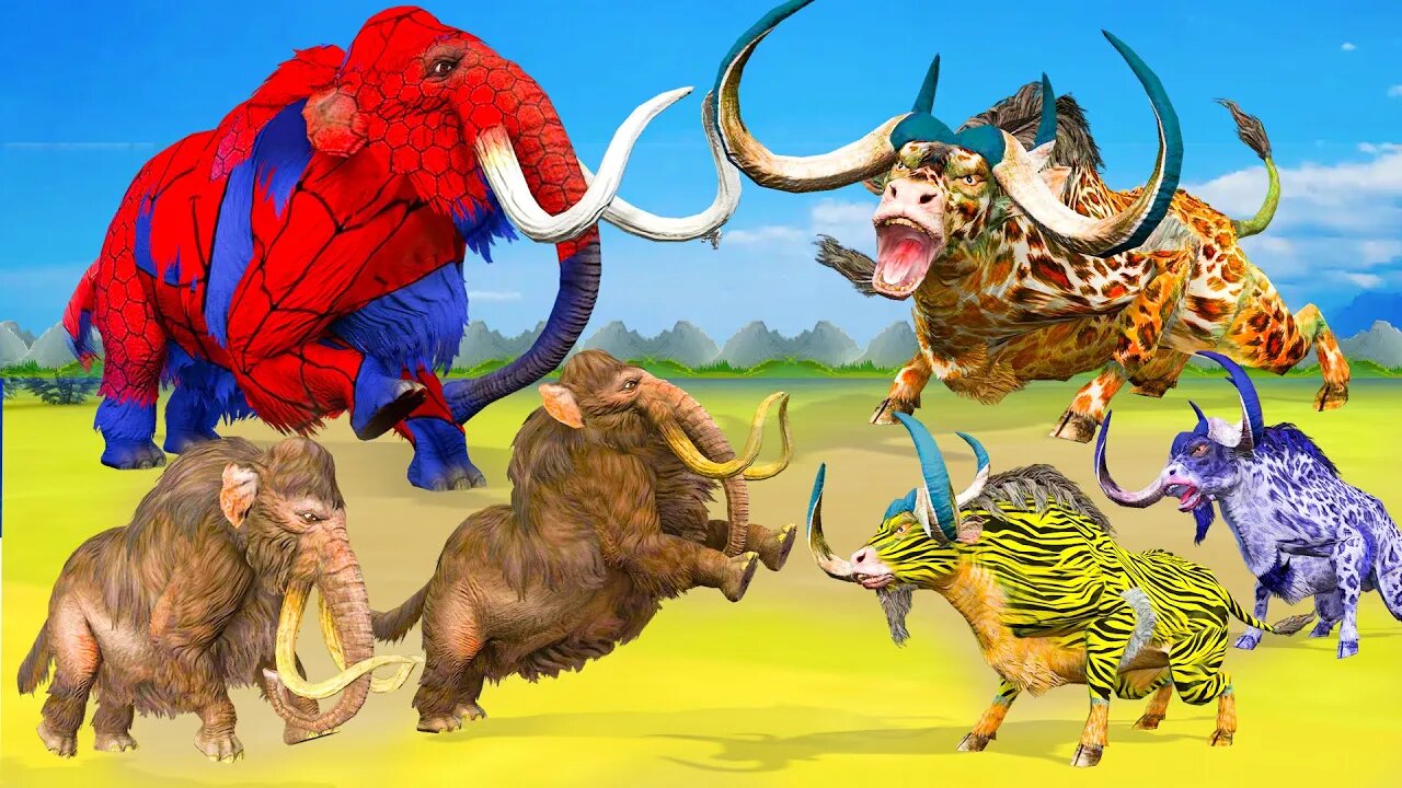 Giant Elephant Vs Buffalos Woolly Mammoth Helps Elephant from Angry Buffalos Attack Animal Revolt