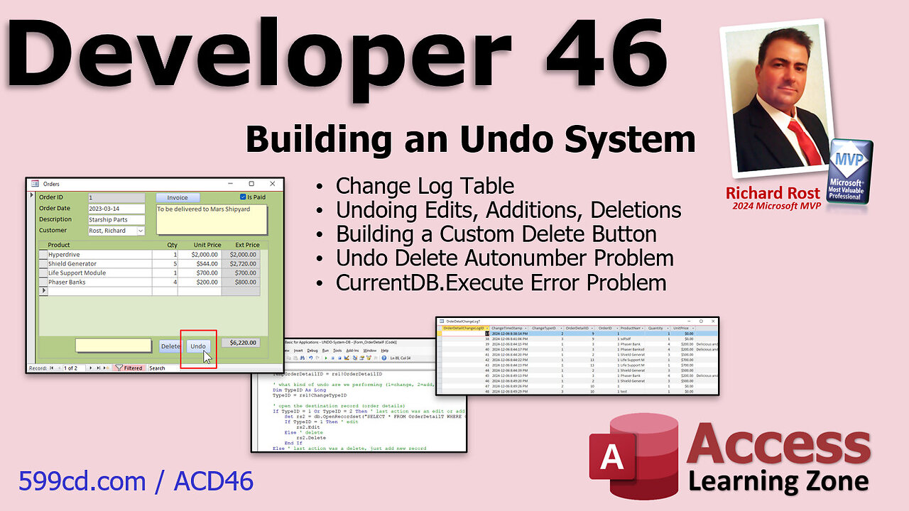 Microsoft Access Developer 46: Building a Microsoft Access Undo System