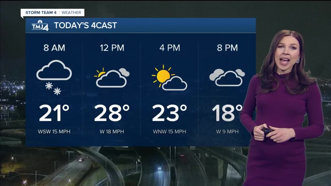 Sunny skies with snow possible late Saturday