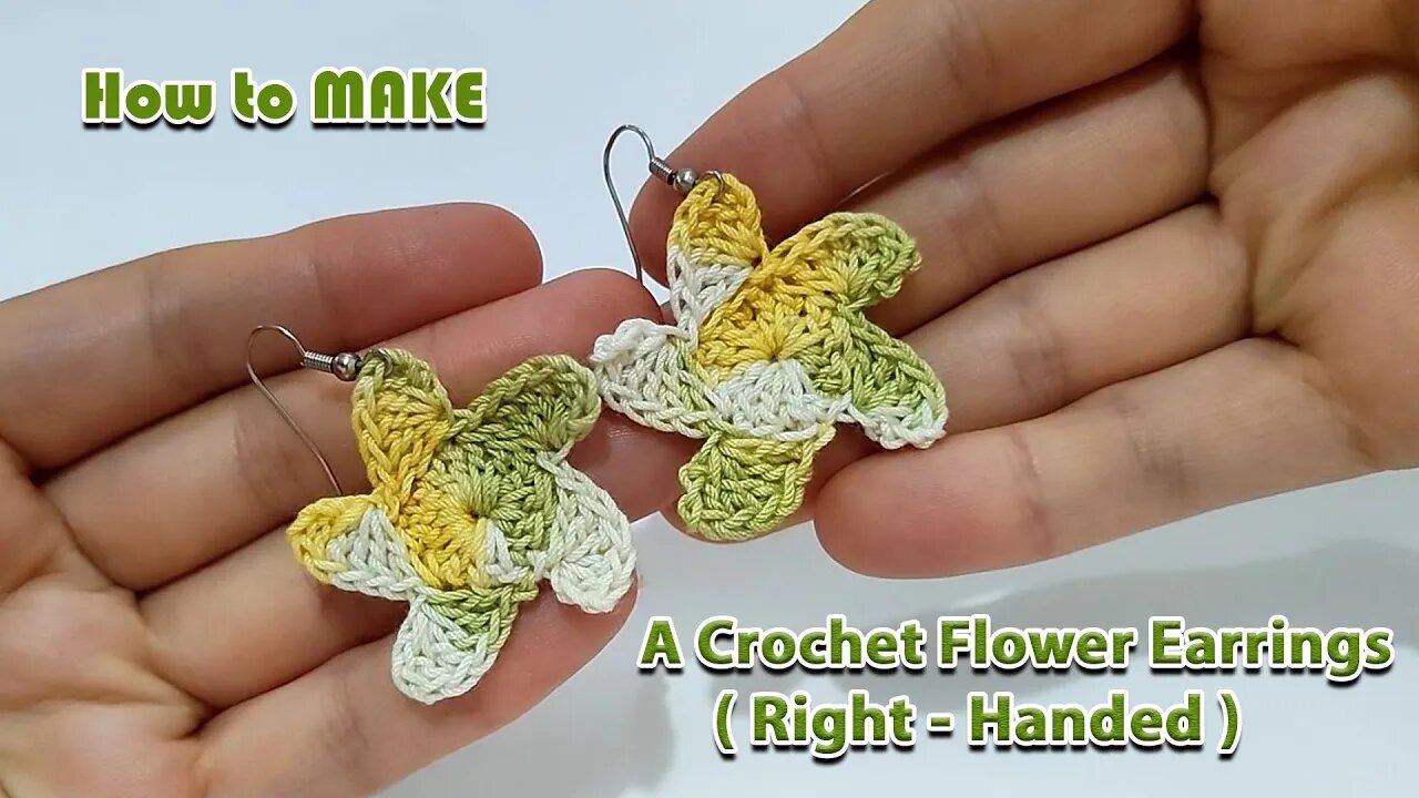 How to make a crochet flower earrings ( Right - Handed ) - crafting wheel.