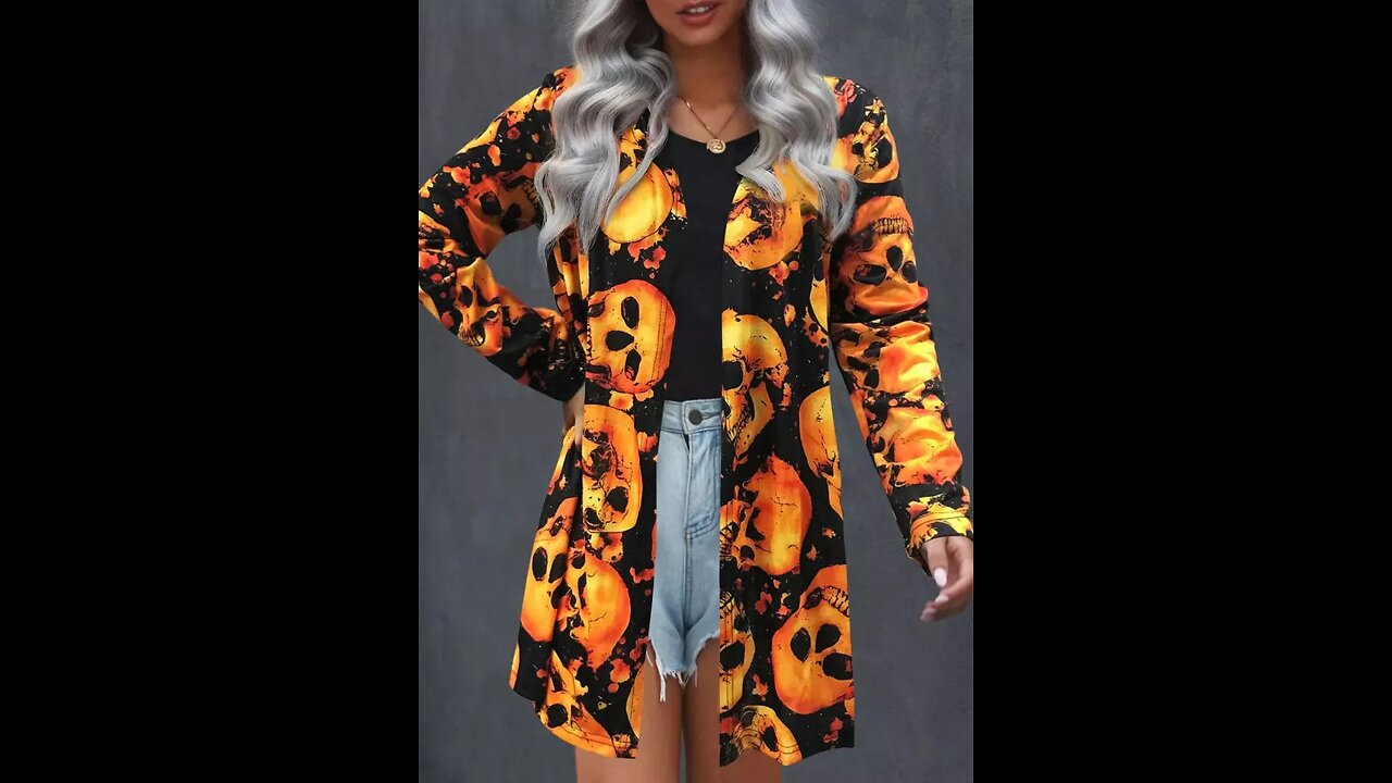 Halloween Skull Long Sleeve Open Front Cardigan, Women's Clothing Online at Amazing Price