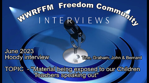 Graham and John speak with Bernard, Tine - material being exposed to our children.