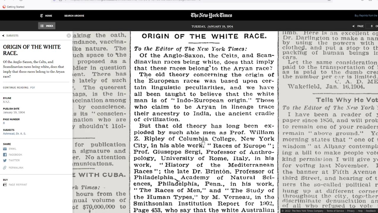 Published in the New York Times 1904 - The Origins of ‘The White Race