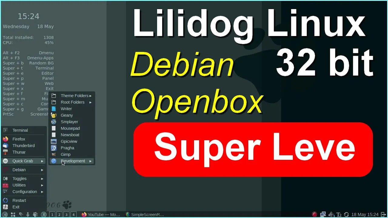 Lilidog Distro Linux leve base Debian com Openbox. Linux para PC fraco e com poucos recursos. 32 bit