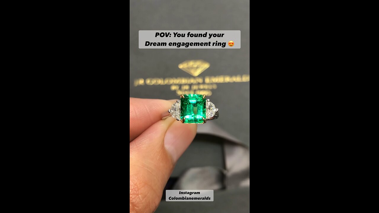 Investment triple A minor oil asscher Colombian emerald & half moon 3 stone engagement ring