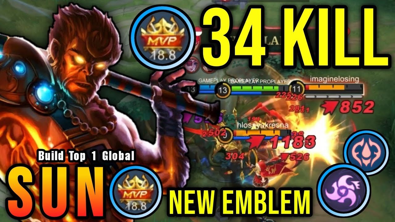 34 kills! Build the top 1 Global Sun Emblem (PLEASE TRY) ~ MLBB