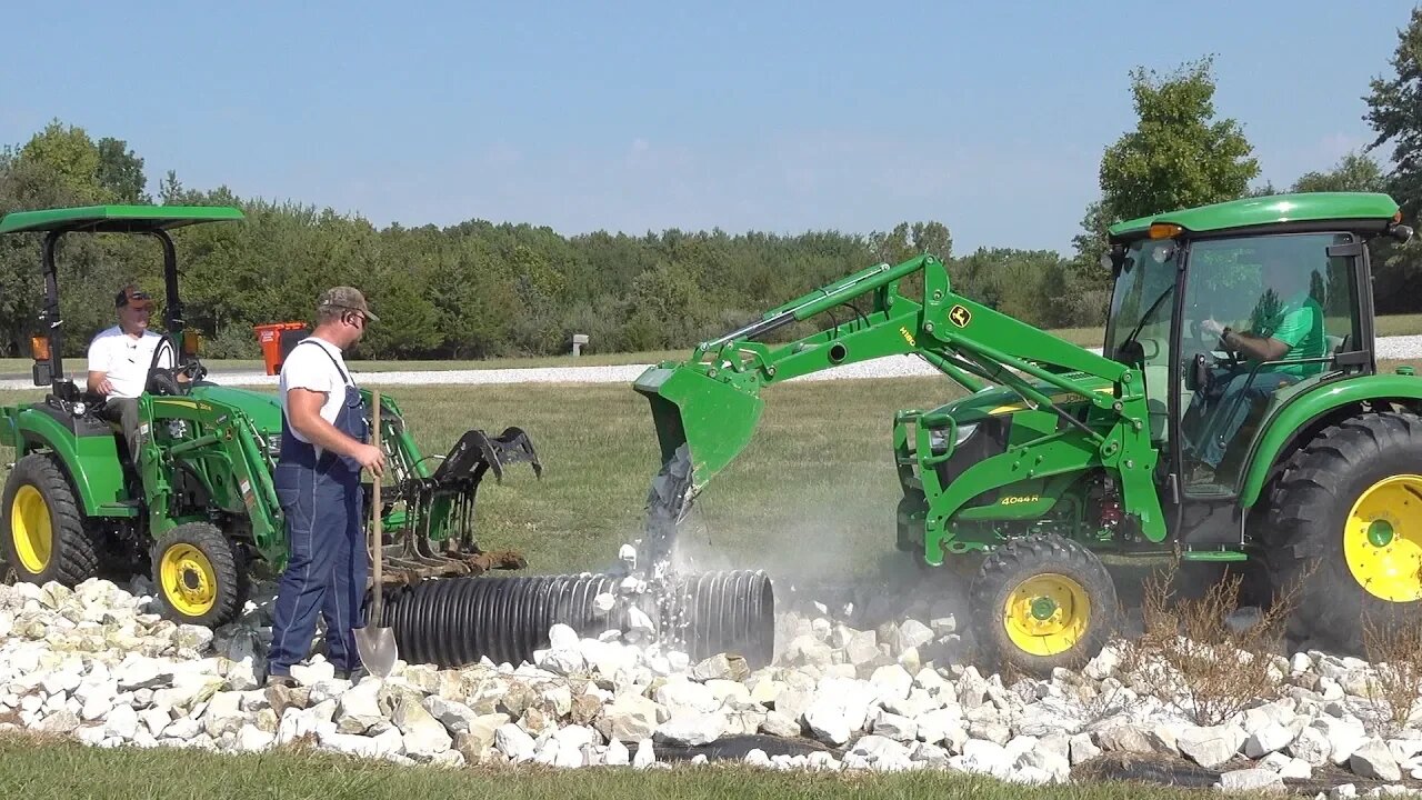 Deere 4044R, 2038R, and Ventrac!! Slow That Water! Fix Eroding waterway!