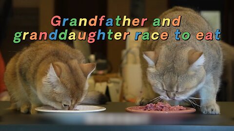 Grandfather and granddaughter race to eat