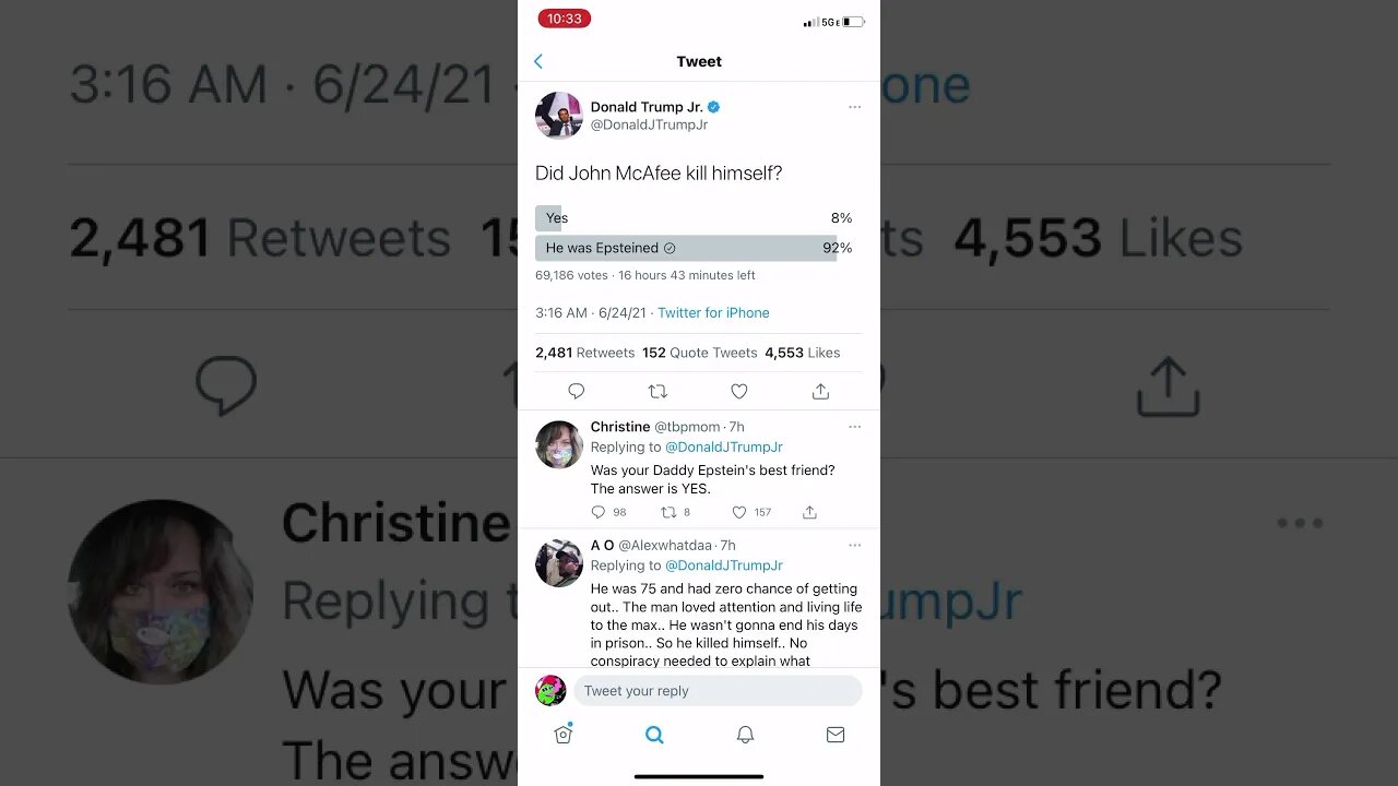 Donald Trump Jr John McAfee Death Twitter Poll