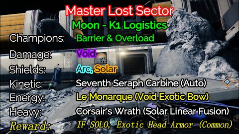 Destiny 2 Master Lost Sector: The Moon - K1 Logistics 12-28-21