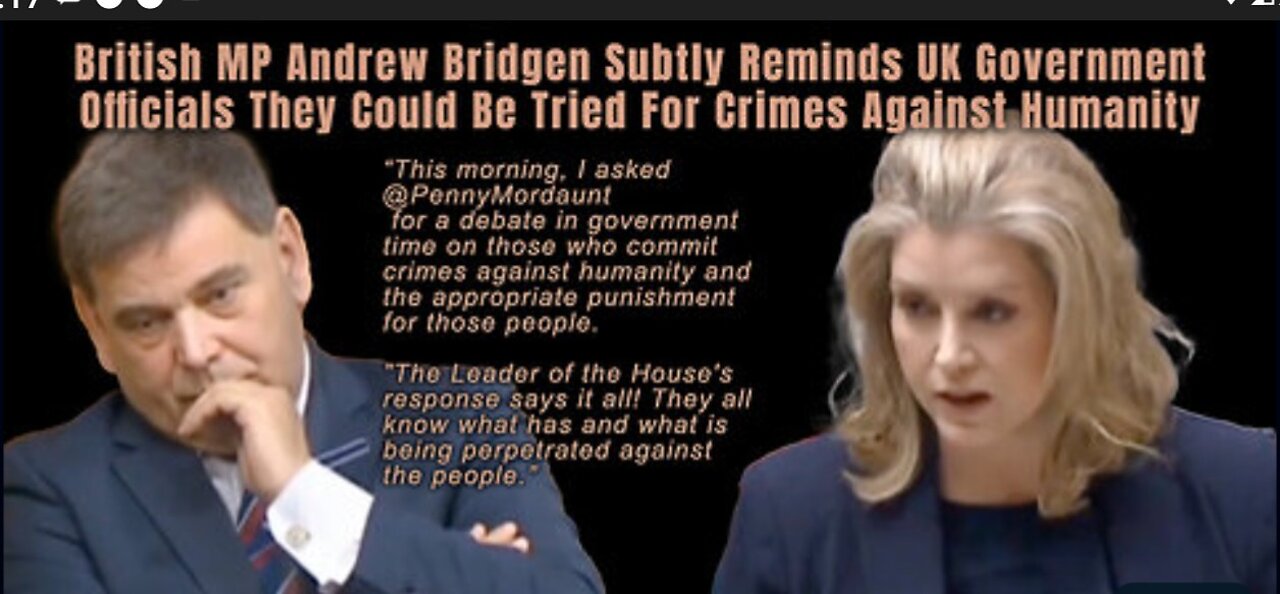Andrew Bridgen Subtly Reminds Government Officials They Could Be Tried For Crimes Against Humanity. She lies about a theory of conspiracy that is not only proven to be true and real, but she is also participating in the crime.