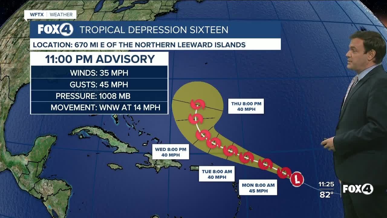 Tropical Depression Sixteen forms in the Atlantic