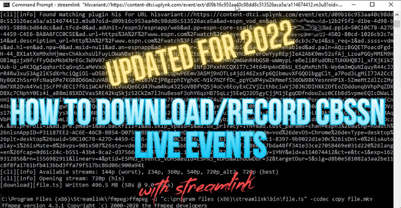 How to Download/Save/Record CBS Sports Network (CBSSN) Live Events using Streamlink