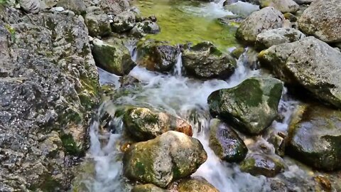 Stream in the rocks. The murmur of water. Beautiful sounds of nature