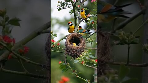 the colorful goldfinch birds and their chiks in a noisy nest#birds #beautiful #cute #nature #viral