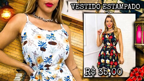 Vestido médio Feminino Estampado com cintura/ shopee