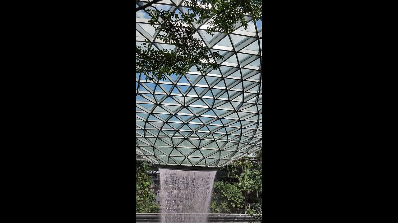 Giant waterfall in Singapore airport