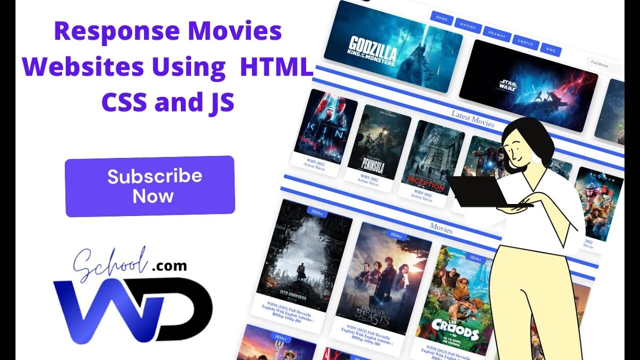 How to Create a Responsive Movie Website Using HTML CSS & JavaScript | WD School in 2022