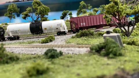 N Scale local slowly pulls a hill