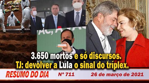 3.650 mortos e só discursos. TJ: devolver a Lula o sinal do tríplex - Resumo do Dia nº 711 - 26/3/21