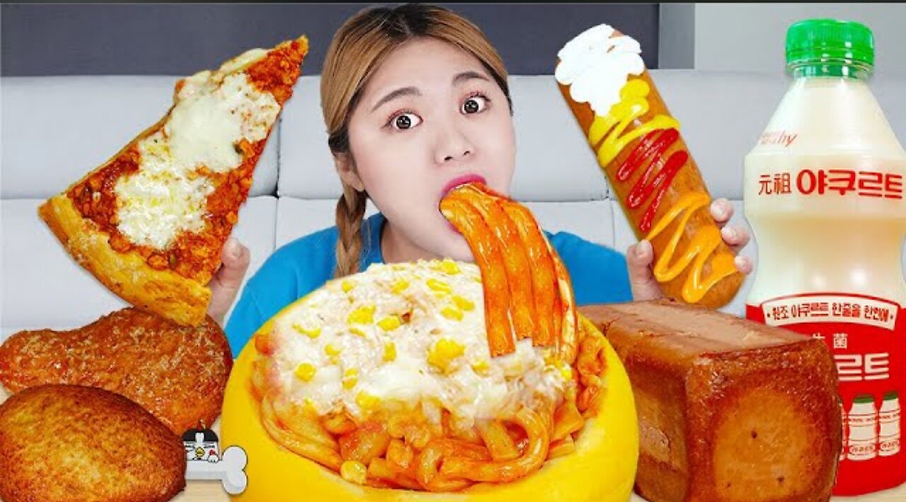 MUKBANG Giant Size Cheese Pokemon Pizza FIRE NOODLES