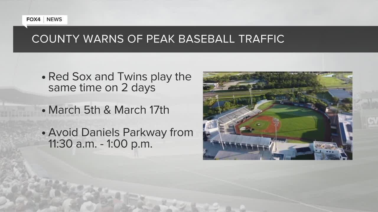 Traffic warning ahead of Spring Training baseball for Red Sox and Twins