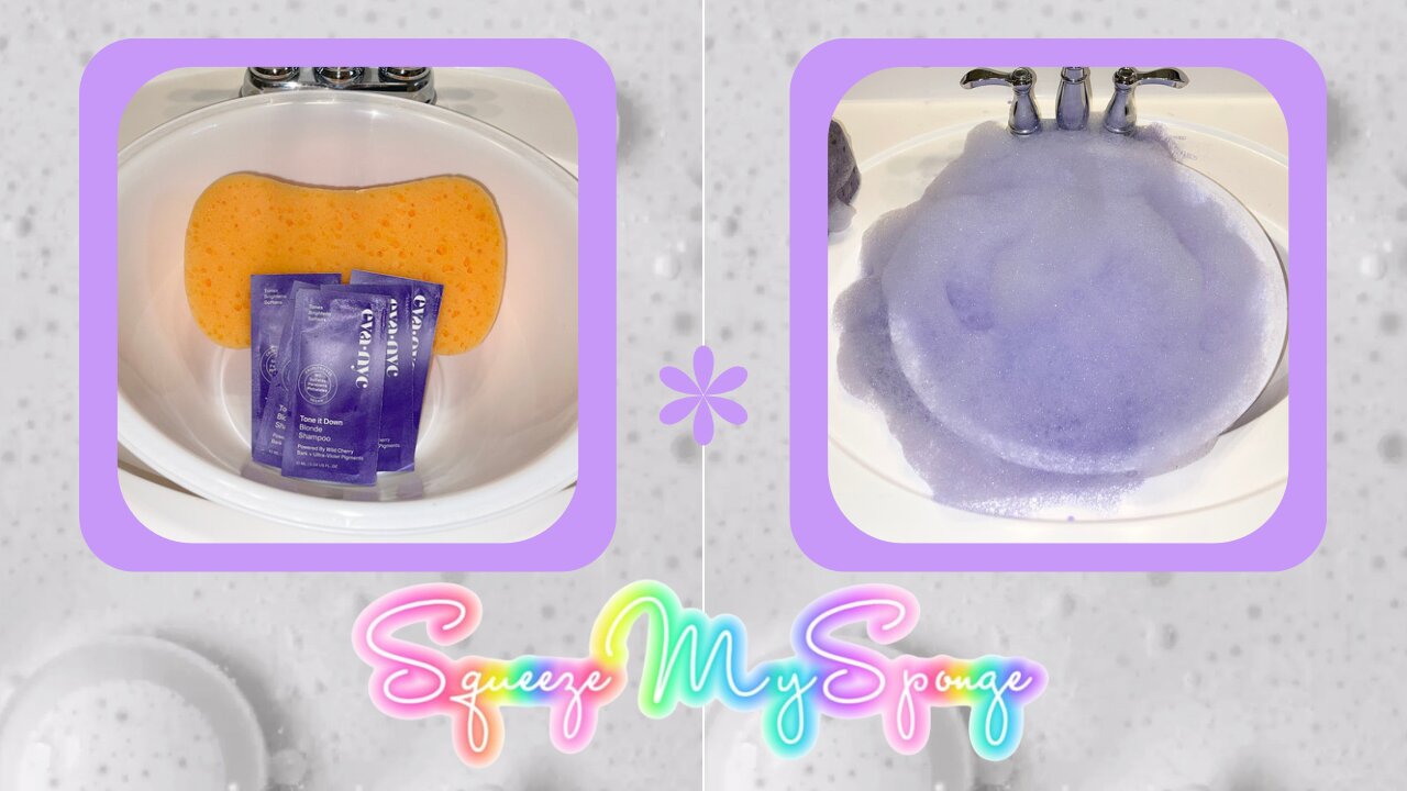 Pretty Purple Suds Eva NYC Tone It Down Blonde Shampoo Squeeze My Sponge + Rinse ASMR Squeezing