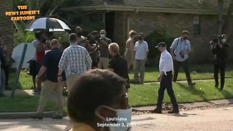 Biden has fun with pre-selected residents in storm damaged neighborhood.