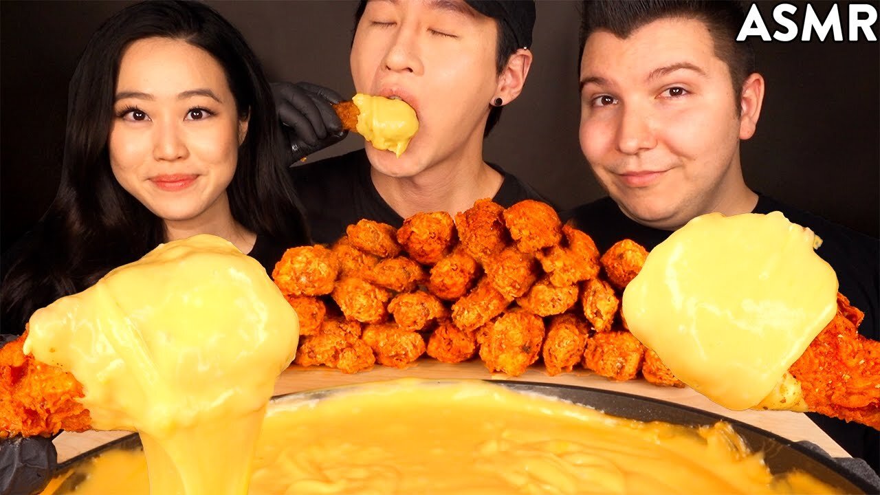 ASMR CHICKEN WINGS & STRETCHY CHEESE with STEPHANIE SOO & NIKOCADO AVOCADO (No Talking)