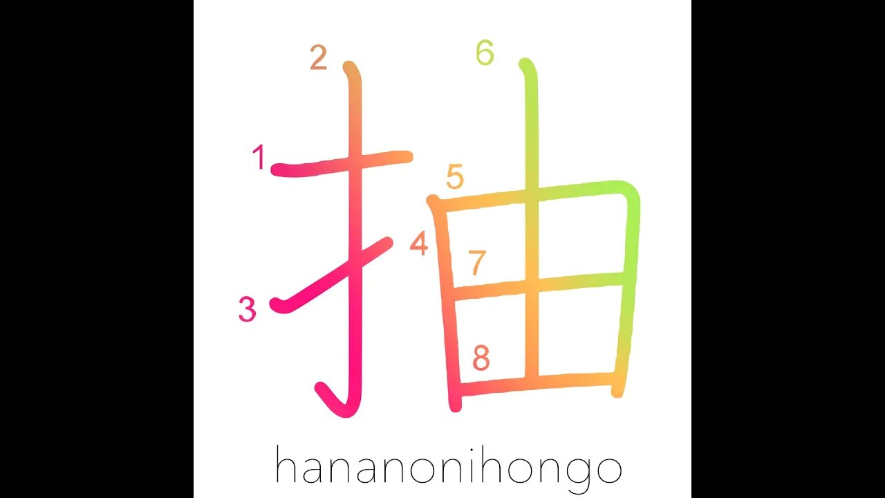 抽 - pluck/pull/extract/extrapolate - Learn how to write Japanese Kanji 抽 - hananonihongo.com