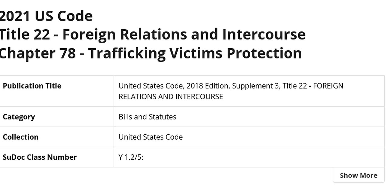 Title 22 FOREIGN RELATION , CHAPTER 78 TRAFFICKING VICTIMS