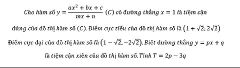 Toán 12: Cho hàm số y=(ax^2+bx+c)/(mx+n) (C) có đường thẳng x=1 là tiệm cận đứng