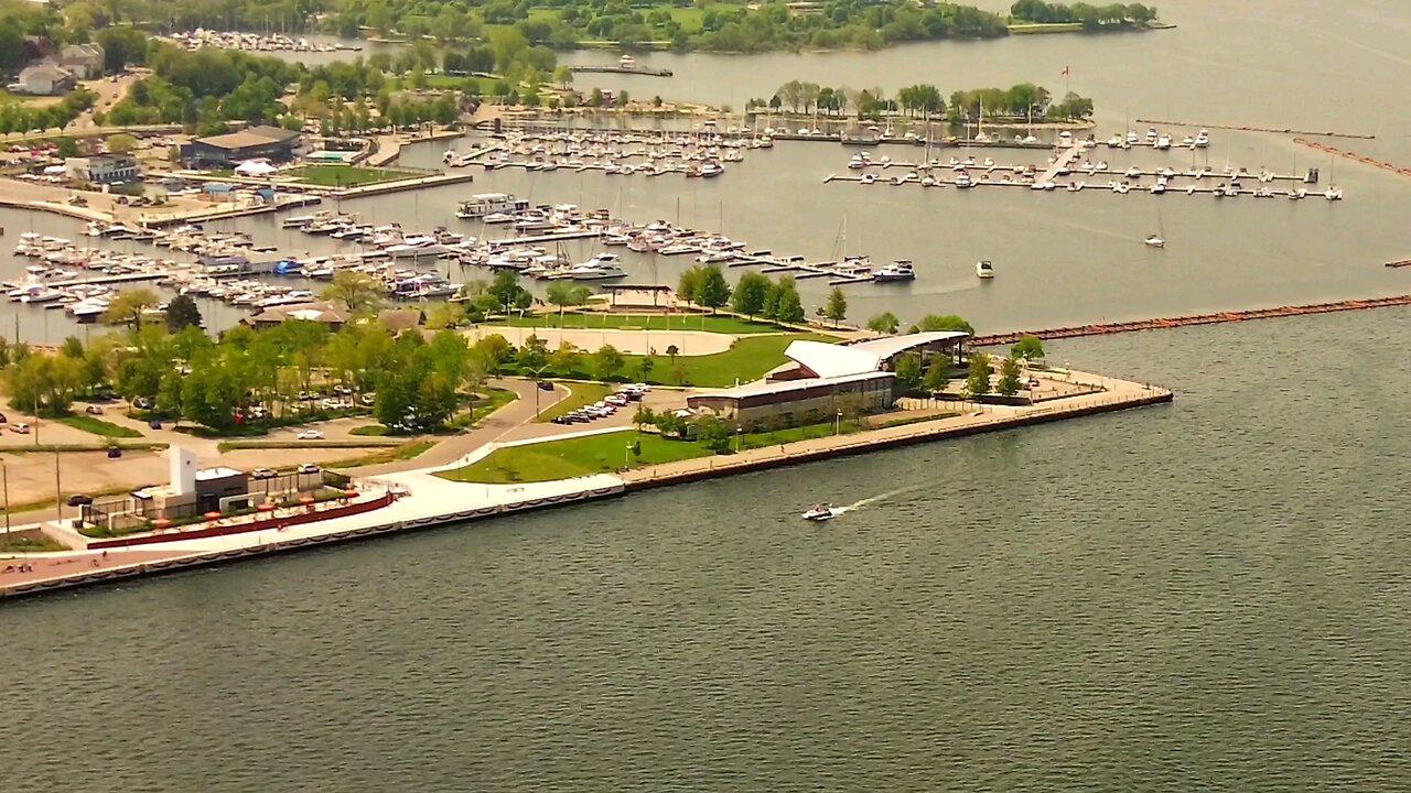 Above Hamilton harbor and marina. Hamilton Ontario.