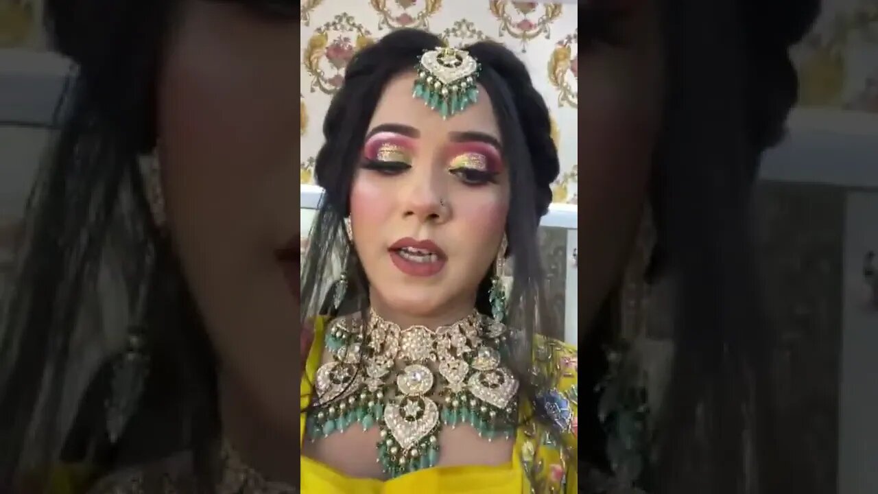 Haldi makeover🥰 Nishi's Bridal MakeoverJewelry from Nusrat Desire NP collection #livefest