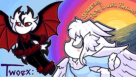 Twoex: Spike and Fluffy flying to watch the sunset