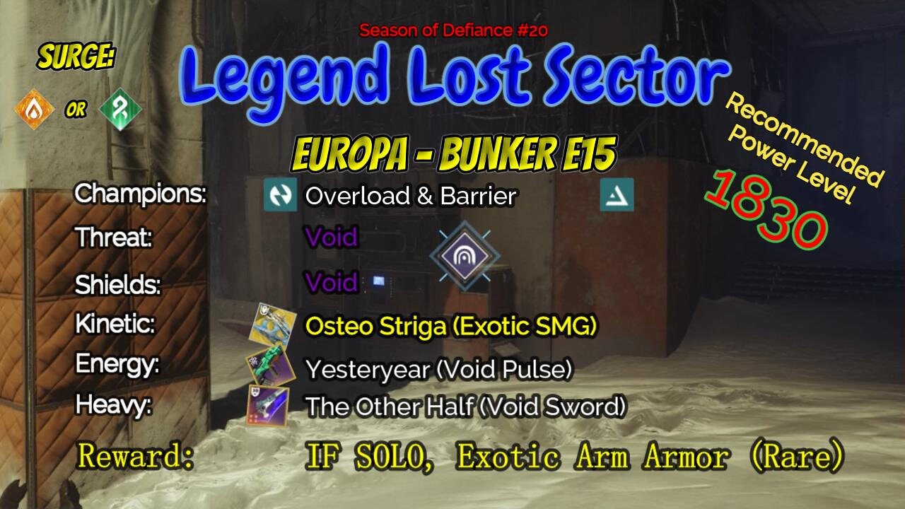 Destiny 2 Legend Lost Sector: Europa - Bunker E15 on my Hunter 4-11-23