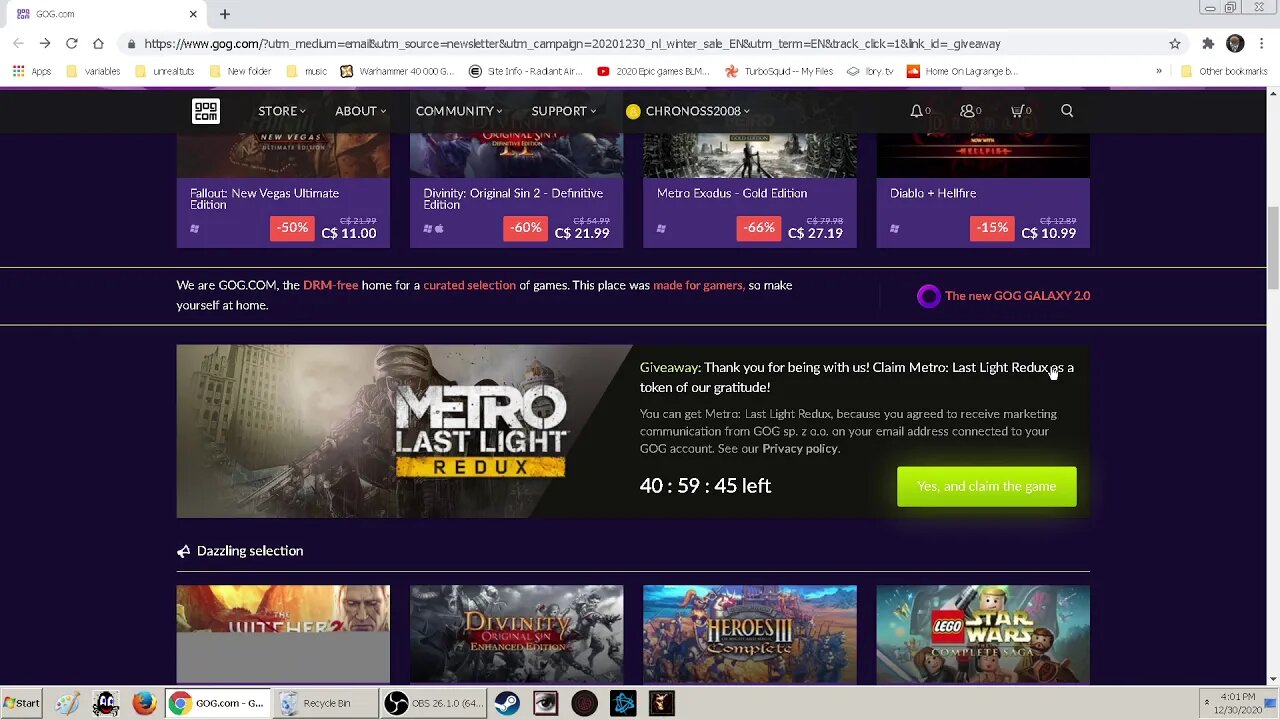 2020 GOG.com Metro Last light Redux free on there store