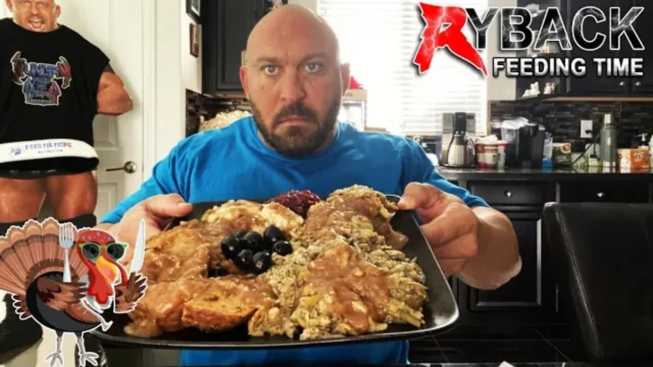 Thanksgiving Leftovers with Horrible Fit Teal Shirt Exposing Ryboobs Ryback Feeding Time