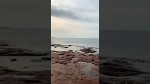 Walking along the rocks on the beach