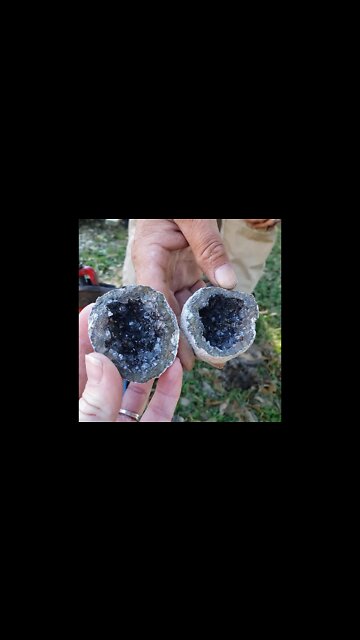 Cracking open a smoky quartz geode. With copper inclusions.