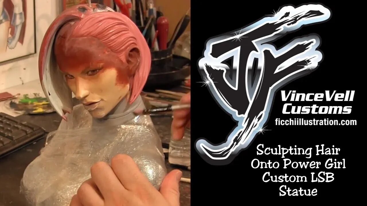 Sculpting Hair Onto Power Girl Custom LSB Statue