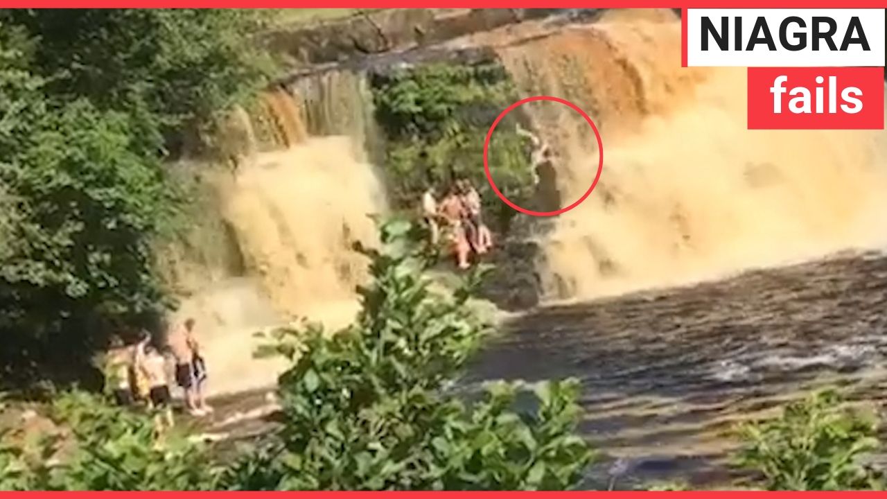 Teenager gets pushed from a 30ft waterfall