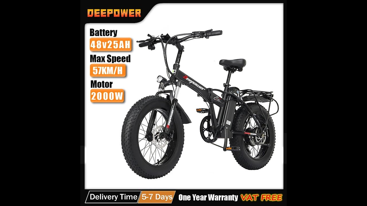 DEEPOWER 2000W Adults Electric Bike Bicycle 1000W 48V 12.8AH 20 Inch Off-Road Tire Folding