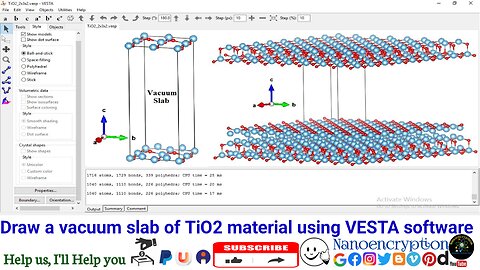 Draw a vacuum slab of TiO2 material using VESTA software