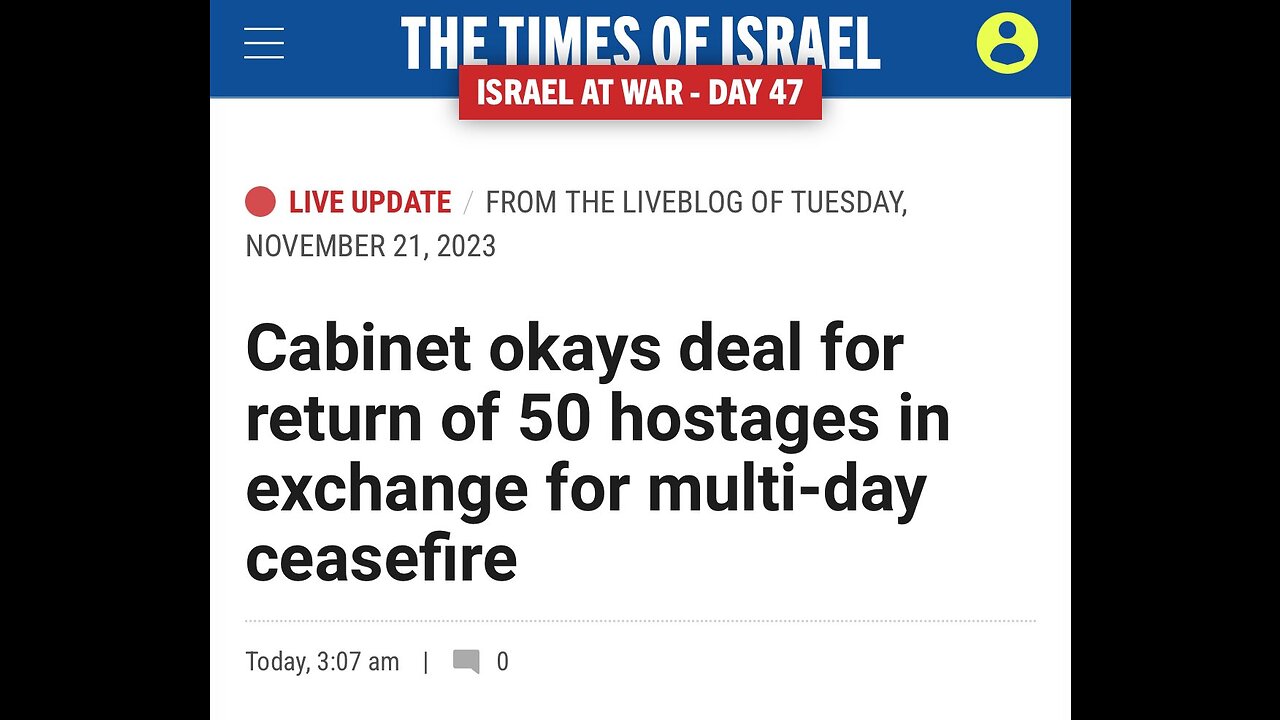 BREAKING: ISRAELI APPROVE CEASEFIRE 50 Israeli hostages for 150 Palestinian women and children