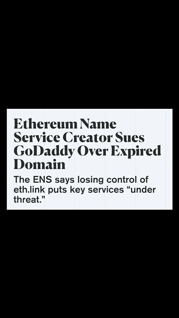 Ethereum Name Service Creator Sues GoDaddy #cryptomash #ethereum #eth #lawsuit #viral #trending