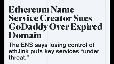 Ethereum Name Service Creator Sues GoDaddy #cryptomash #ethereum #eth #lawsuit #viral #trending