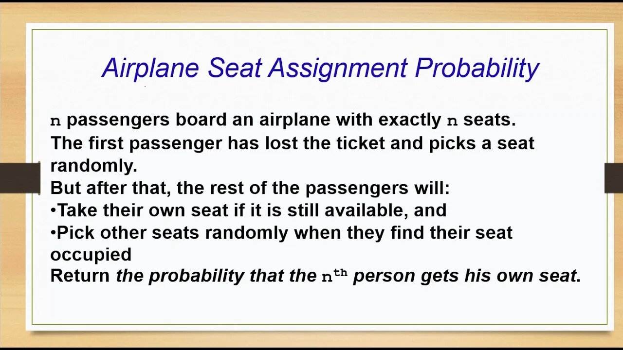 Airplane Seat Assignment Probability