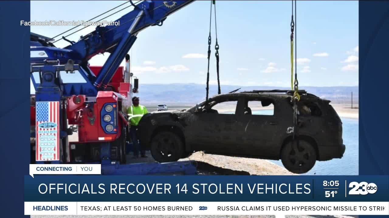 Officials recover 14 stolen vehicles from Kern County aqueduct