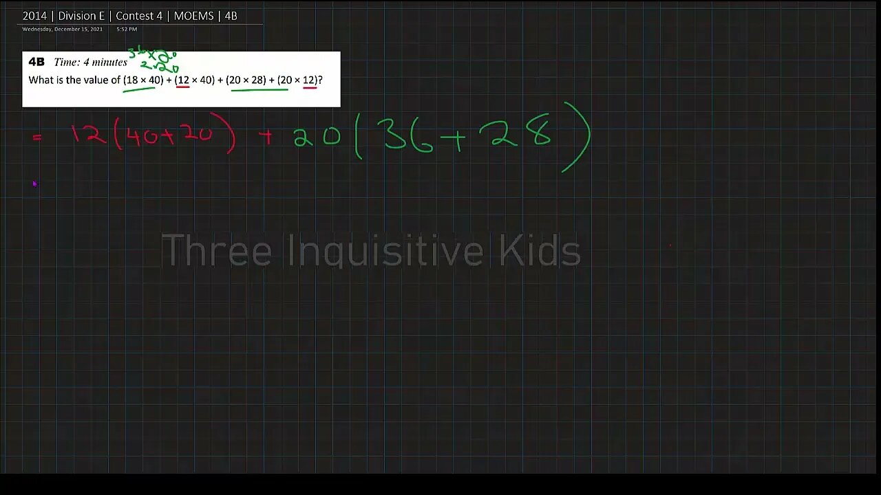 Math Olympiad for Elementary | 2014 | Division E | Contest 4 | MOEMS | 4B